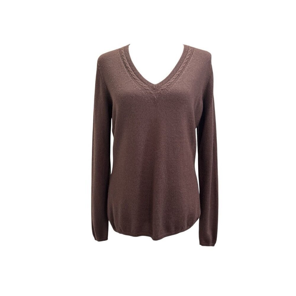 Women’s Faconnable V Neck Brown Cashmere Blend Sweater Size L